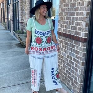 Jaded Gypsy Roses Flour Sack Market Fresh Overalls Cotton L/XL